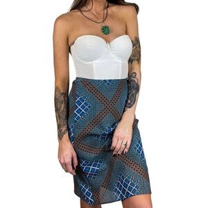 Vintage Y2k Lavender blue amd brown groovy geometric high waist skirt size small